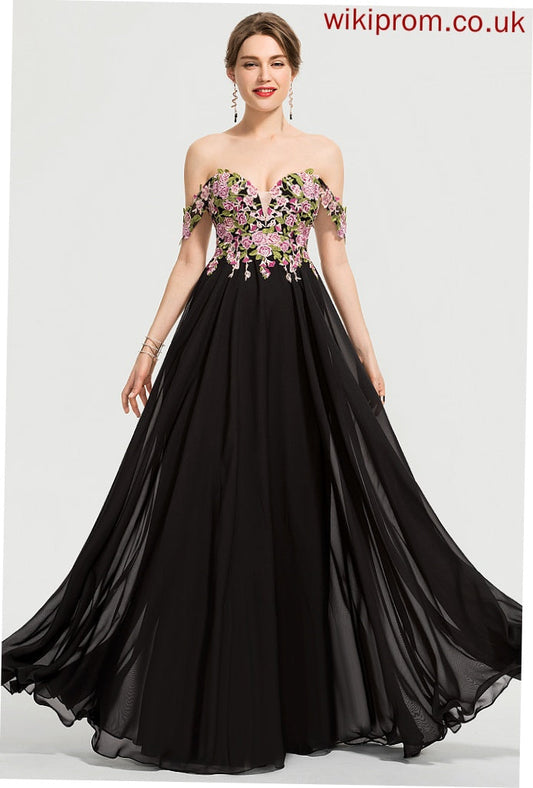 Ball-Gown/Princess Floor-Length Chiffon Lace Felicity Off-the-Shoulder Prom Dresses