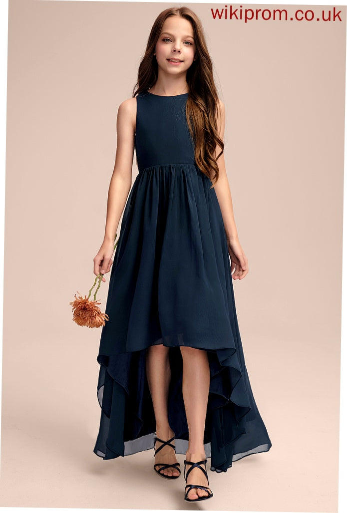 Scoop Nicky Junior Bridesmaid Dresses Neck A-Line Asymmetrical Chiffon