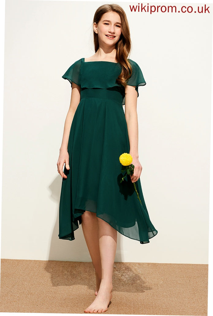 A-Line Neckline Junior Bridesmaid Dresses Square Knee-Length Chiffon Marcia