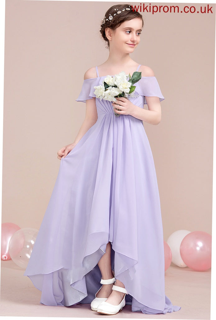 With Ruffles Off-the-Shoulder Cascading Chiffon A-Line Junior Bridesmaid Dresses Asymmetrical Teagan