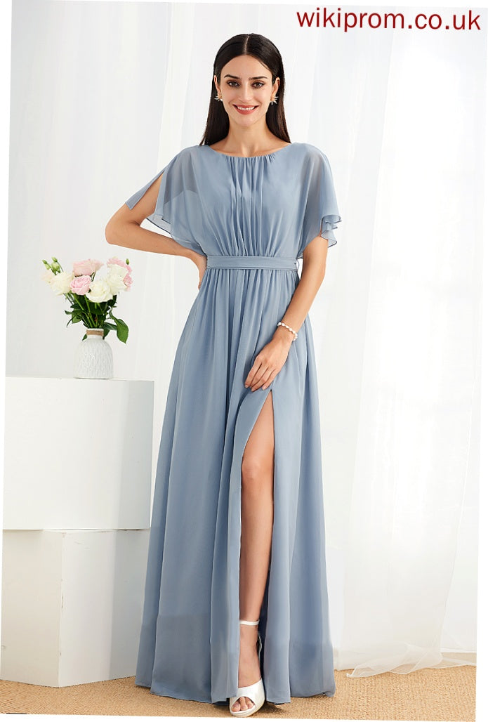 Silhouette Straps Ruffle Fabric Floor-Length A-Line Embellishment Length SplitFront Carolina Bridesmaid Dresses