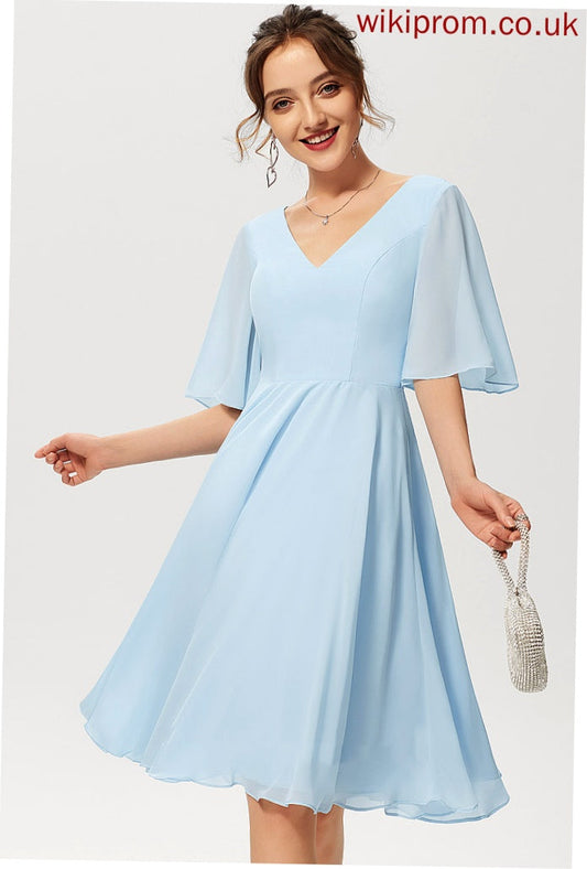 Dress Amina Cocktail A-Line Cocktail Dresses Chiffon V-neck Knee-Length