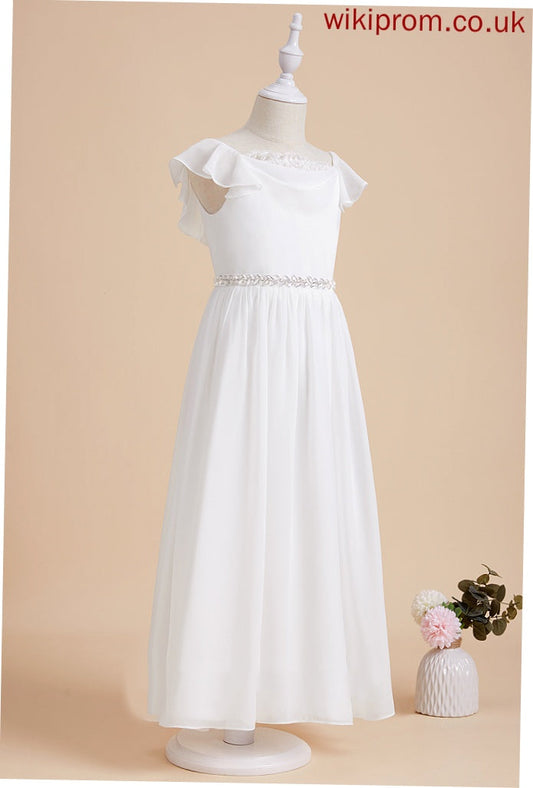 Dress Madison Flower Girl Dresses A-Line Sleeves Chiffon/Lace Short Flower Scoop Ankle-length With Beading Girl - Neck