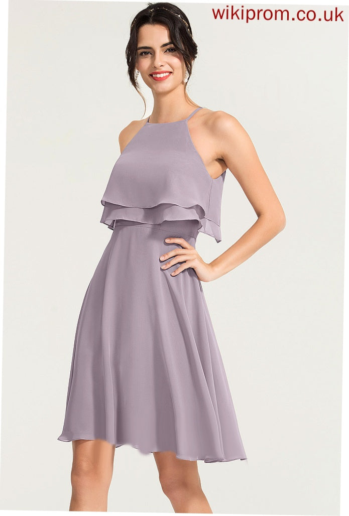 Chiffon Neckline Cocktail Dresses Cocktail Square Knee-Length Sylvia A-Line Dress