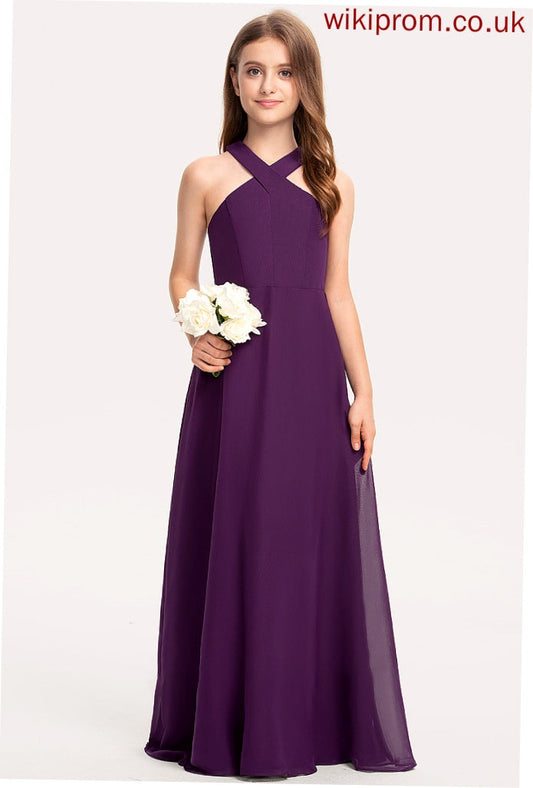 Junior Bridesmaid Dresses Madyson V-neck Chiffon A-Line Floor-Length