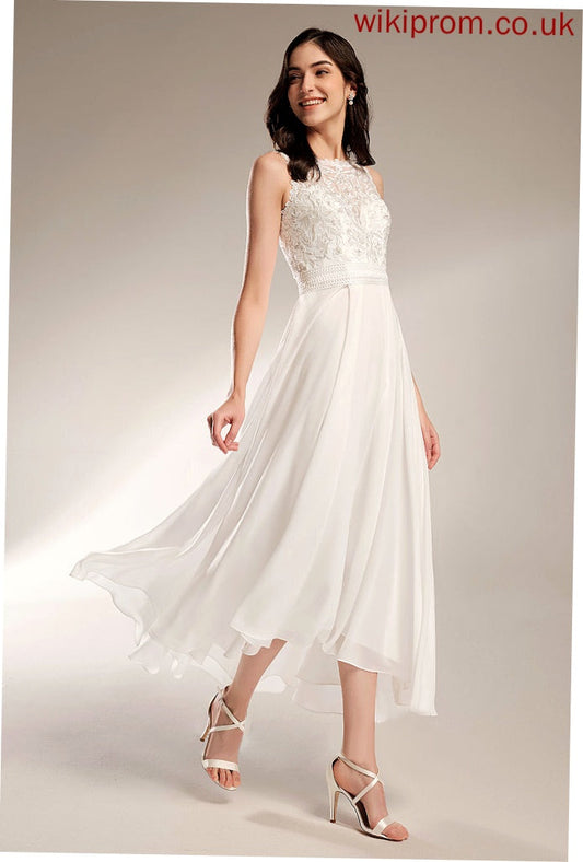 A-Line Lace Dress Asymmetrical Wedding Wedding Dresses Chiffon Scoop Itzel