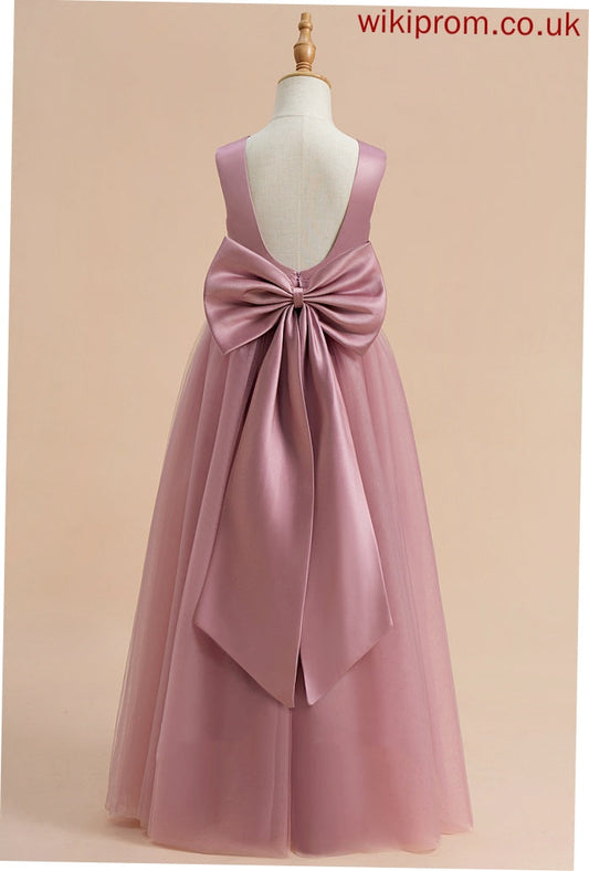 Neck Girl - With Flower Dress Pru Floor-length Sleeveless Scoop Satin/Tulle Bow(s) Flower Girl Dresses A-Line