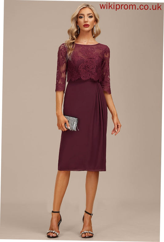 Lace Cocktail Sheath/Column Knee-Length Scoop Zariah Chiffon Dress Ruffle With Neck Cocktail Dresses