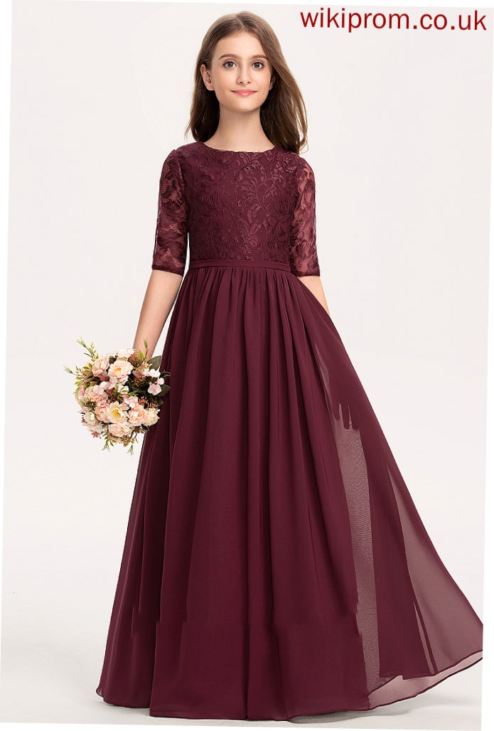 Chiffon Scoop Lace Junior Bridesmaid Dresses A-Line Camila Neck Floor-Length