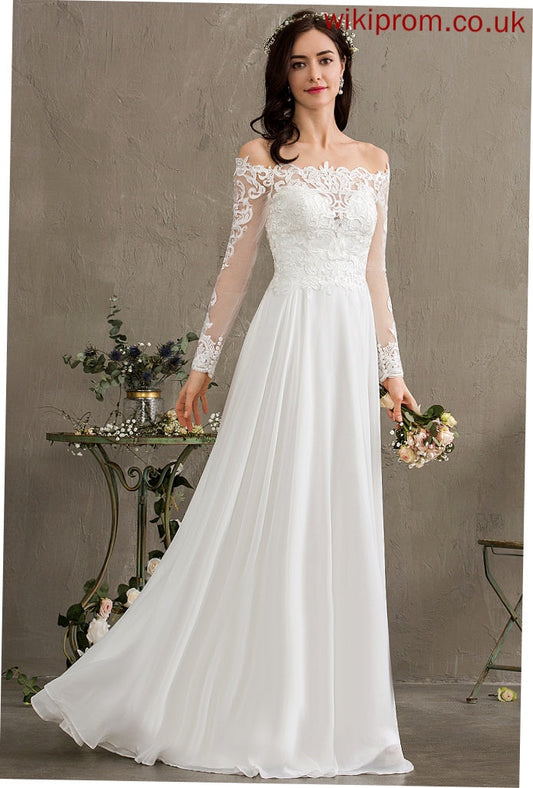 Chiffon Lace Jenna A-Line Off-the-Shoulder Wedding Wedding Dresses Floor-Length Dress