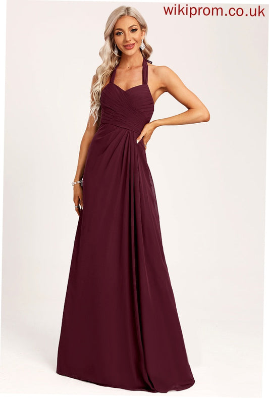 Floor-Length A-Line Fabric Neckline Length Silhouette Straps&Sleeves Halter Stella Floor Length Short Sleeves Natural Waist Bridesmaid Dresses