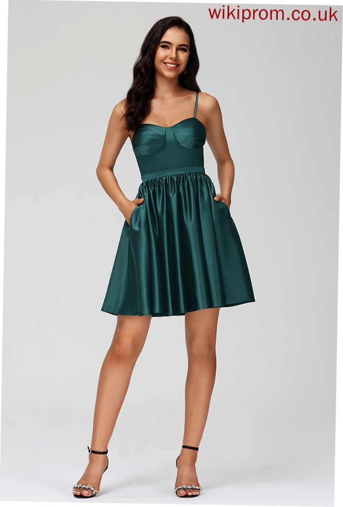 Satin With Short/Mini A-Line Ansley Dress Sweetheart Homecoming Dresses Homecoming Pockets