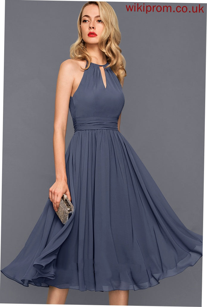 Round Chiffon Club Dresses Dresses Sam Ruffle Neck A-line Sleeveless Midi Chiffon