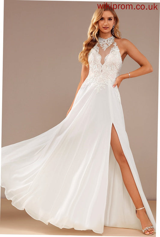 Dress Floor-Length With A-Line Chiffon Beading Lace Kendal Sequins Wedding Dresses Wedding Neck High