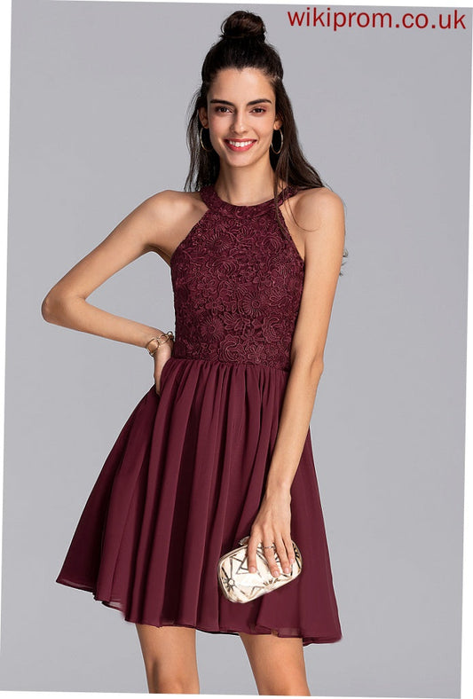 Homecoming Short/Mini With Lace Chiffon Dress Neck Scoop A-Line Carly Homecoming Dresses