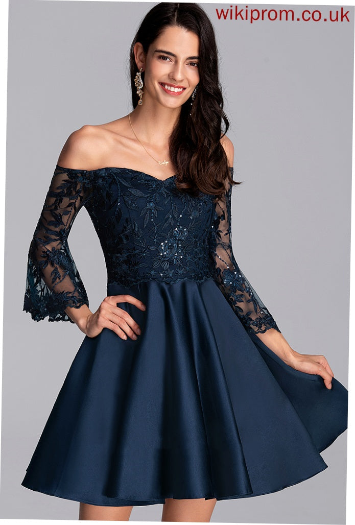 Satin Short/Mini Homecoming With A-Line Lace Alani Off-the-Shoulder Homecoming Dresses Dress