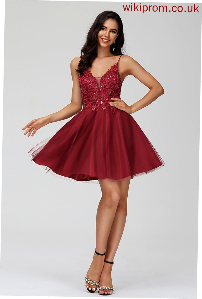 Homecoming Dresses Tulle Homecoming Short/Mini Dress With V-neck Sequins A-Line Melissa Lace