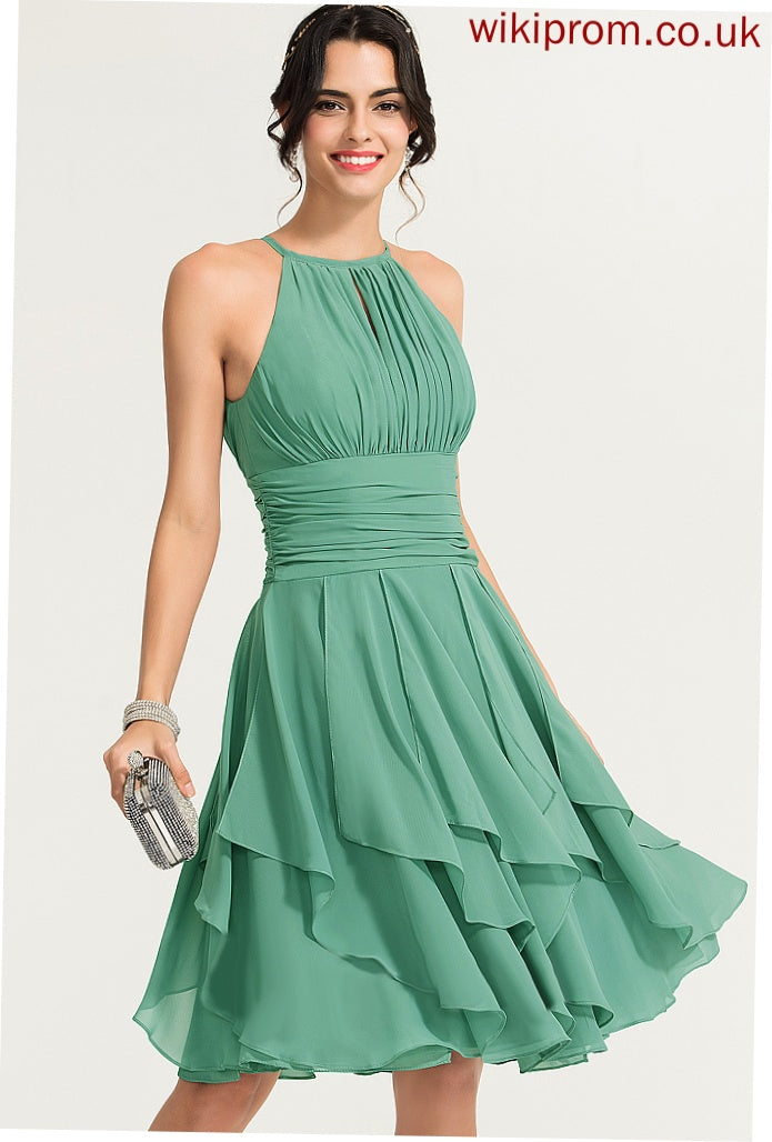 Ruffles Ruffle Knee-Length Amelie Chiffon Cascading Scoop Cocktail Dresses Neck With Cocktail Dress A-Line