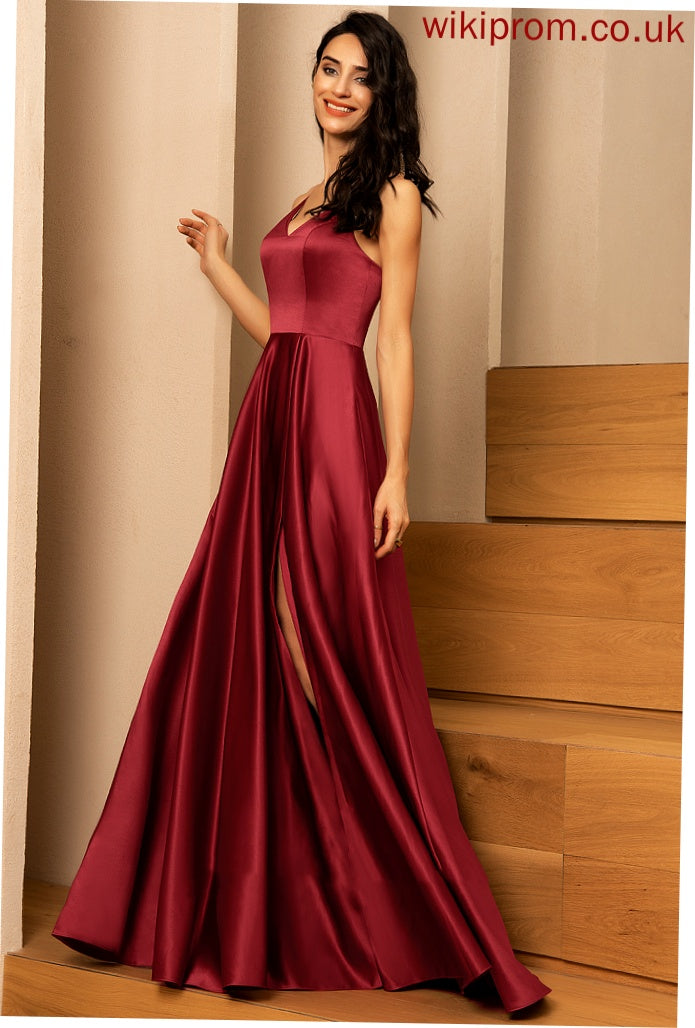 A-line Satin Mikaela Formal Dresses V-Neck Dresses