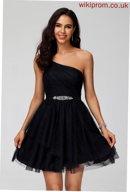 Tulle One-Shoulder Homecoming Dresses Short/Mini Dress With Taniya A-Line Sequins Homecoming Beading