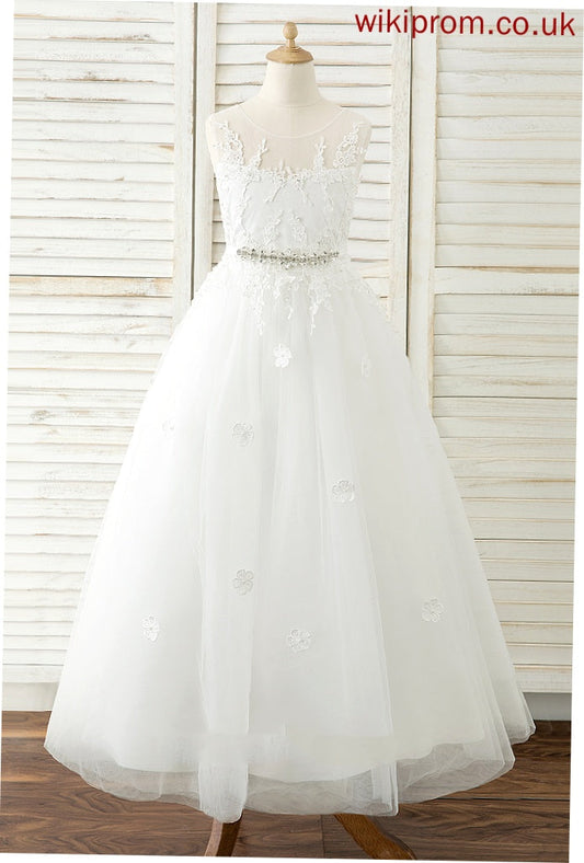 '- Thalia Neck Flower Dress Girl Flower Girl Dresses Scoop A-Line Sleeveless Tulle/Lace Floor-length