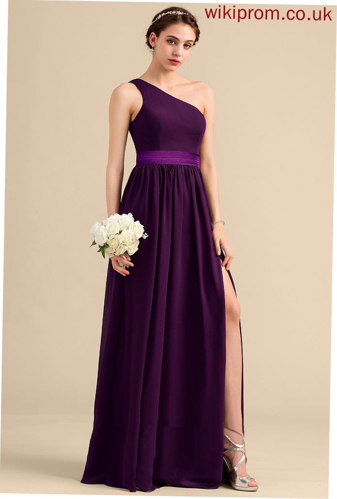 Neckline Ruffle Fabric SplitFront Silhouette A-Line One-Shoulder Length Embellishment Floor-Length Claire Bridesmaid Dresses