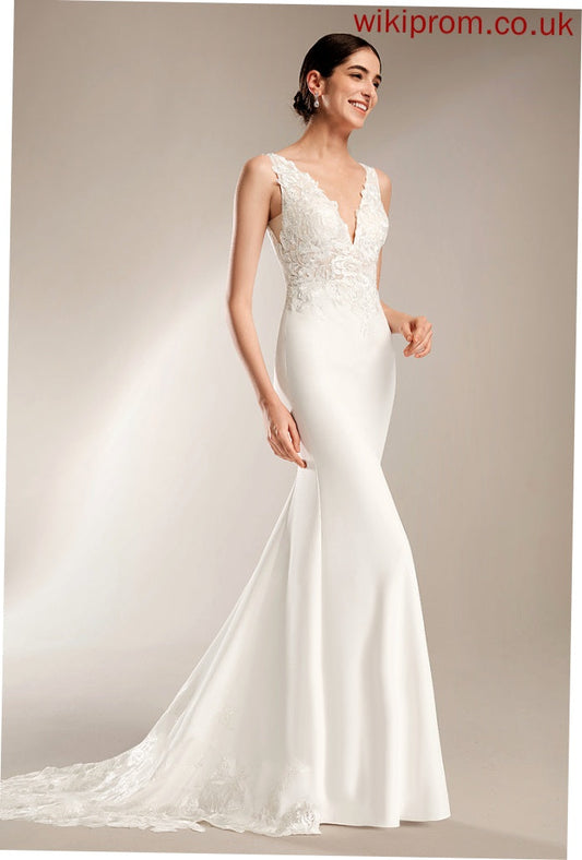 Stretch Wedding Dresses With Train Wedding Crepe Amira Sheath/Column Court Dress V-neck Sequins