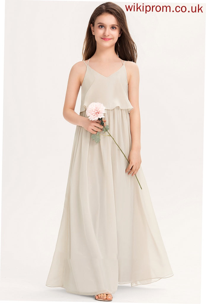 Chiffon Junior Bridesmaid Dresses V-neck Floor-Length Jewel A-Line