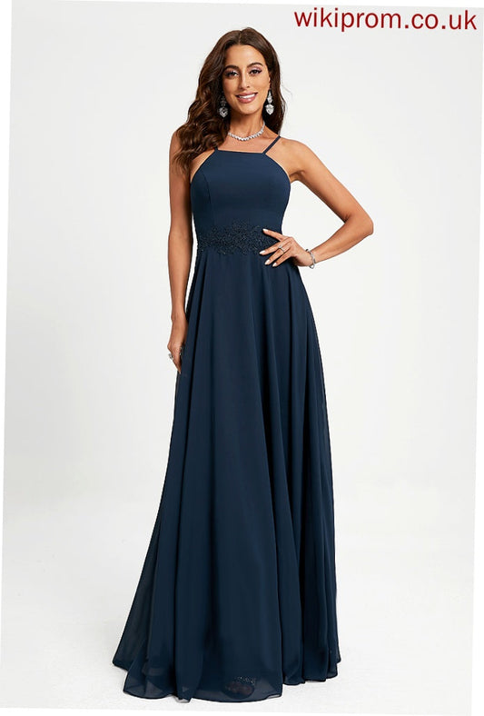 Chiffon Kristina Floor-Length Halter A-Line Lace Prom Dresses