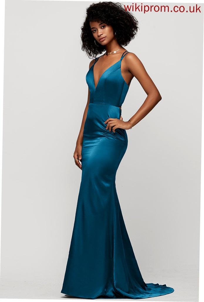 SpaghettiStraps Straps Neckline SweepTrain Silhouette Sleeve V-neck Length Trumpet/Mermaid Luz Sleeveless Floor Length Bridesmaid Dresses