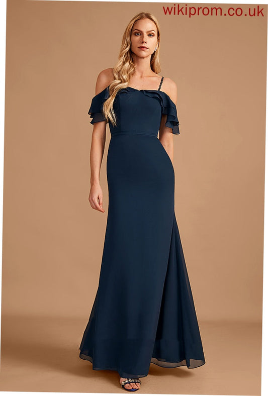 Neckline Off-the-Shoulder Fabric Floor-Length Length Sheath/Column Beading Silhouette Embellishment Ruffle Gillian A-Line/Princess Bridesmaid Dresses