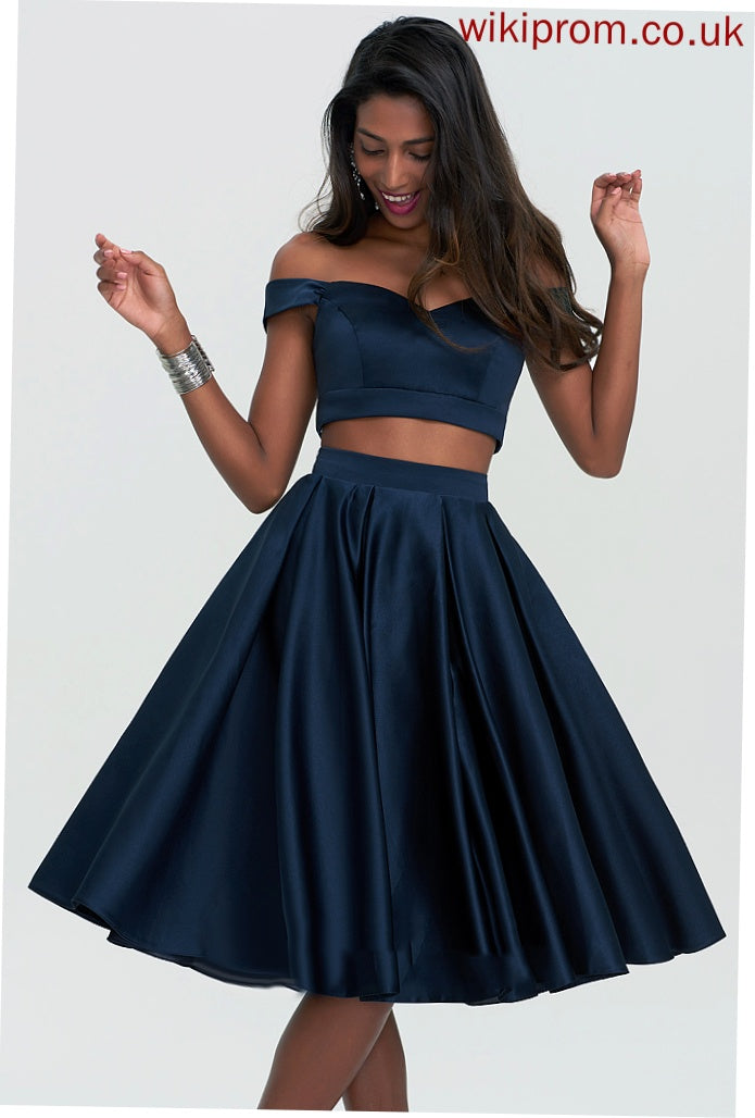 Satin Knee-Length Off-the-Shoulder Kaylen A-Line Dress Homecoming Dresses Homecoming Sweetheart