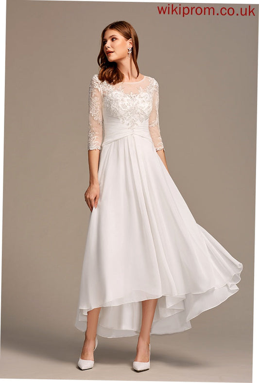 Chiffon Lace Asymmetrical A-Line Wedding Dresses Dress With Illusion Phyllis Wedding