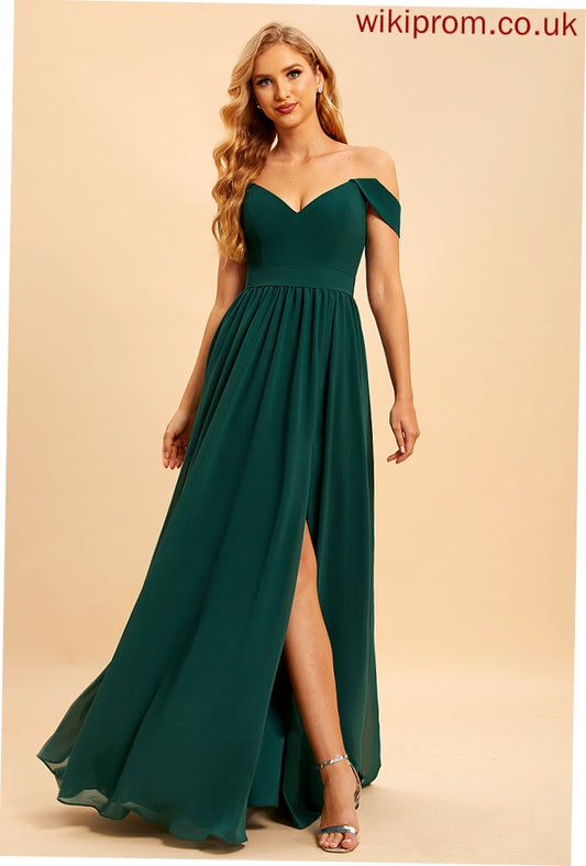 Length Neckline Off-the-Shoulder Embellishment Fabric SplitFront Silhouette A-Line Floor-Length Crystal Natural Waist Sleeveless Bridesmaid Dresses