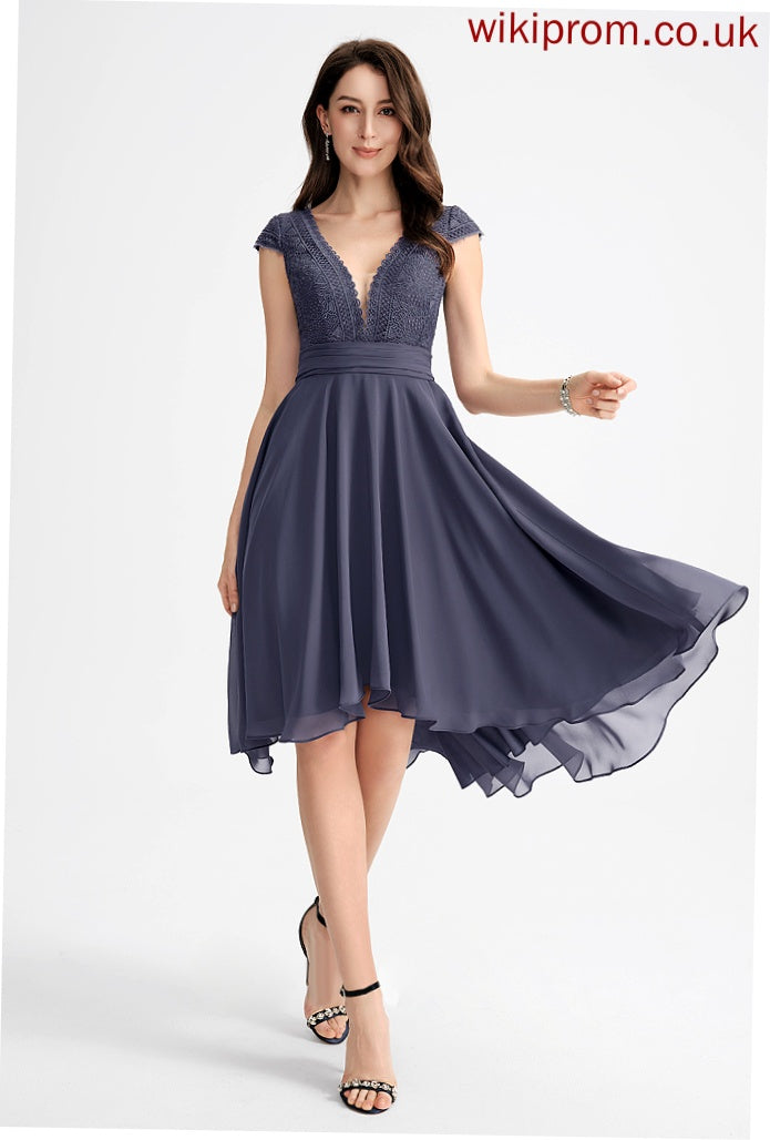 Cocktail With Lace Rosa Asymmetrical Chiffon Pleated Cocktail Dresses V-neck A-Line Dress