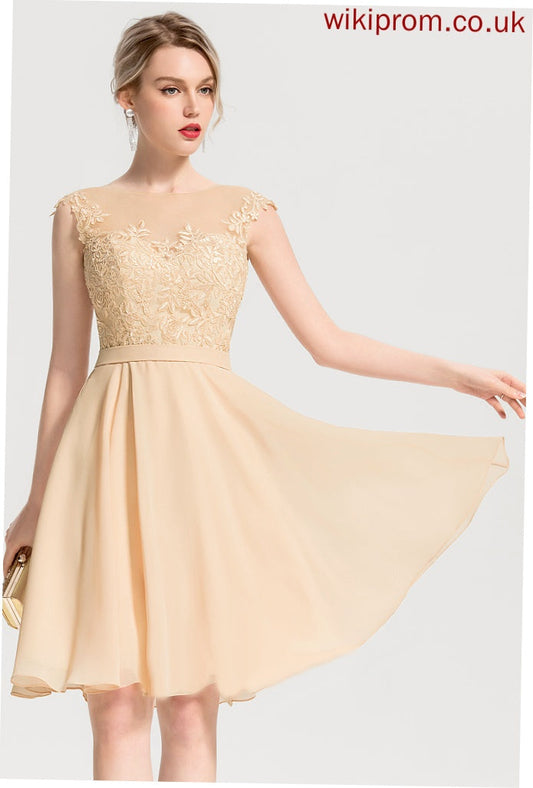 Neck Knee-Length Chiffon Cocktail Dresses Lace Scoop Appliques Cocktail Dress With Lace Diamond A-Line