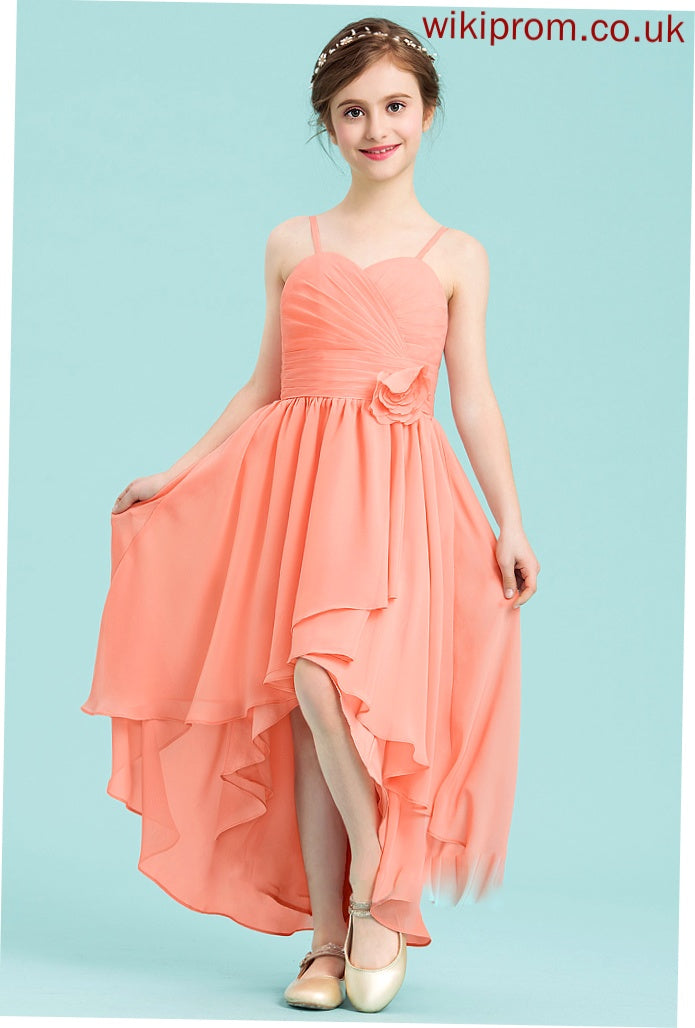 Asymmetrical A-Line With Sweetheart Junior Bridesmaid Dresses Allison Chiffon Ruffle Flower(s)