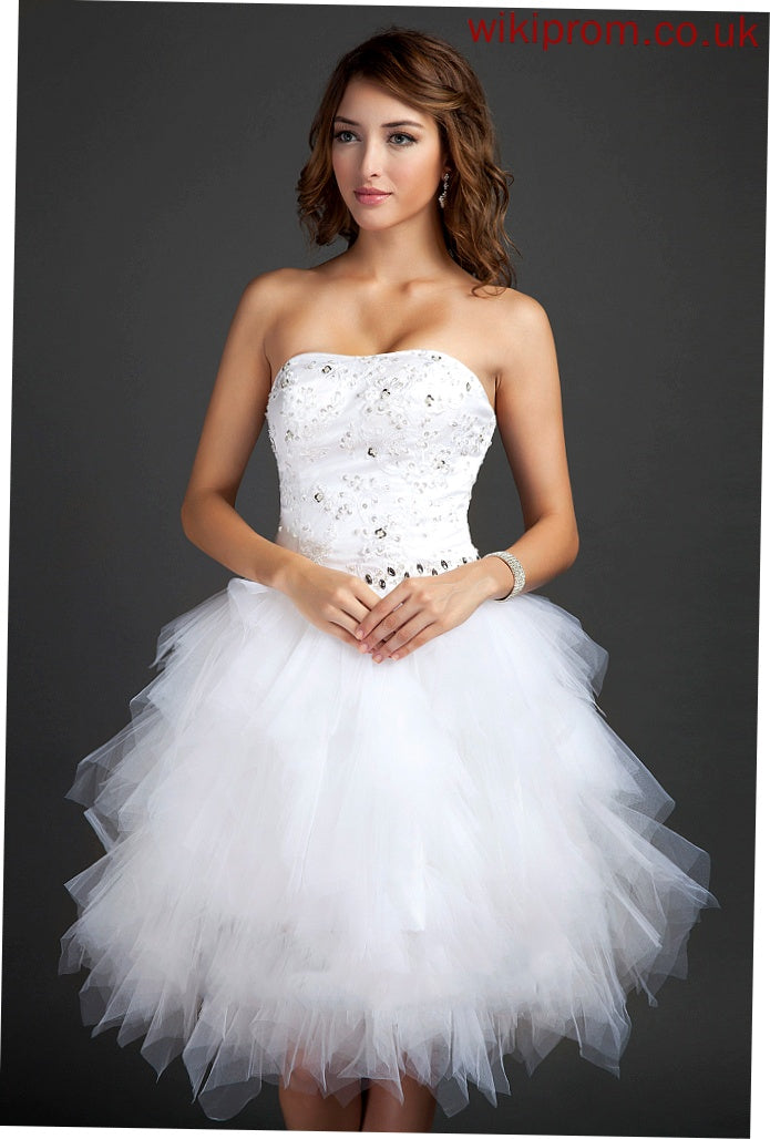 Homecoming Appliques Ivy Lace A-Line Sweetheart Beading Homecoming Dresses Cascading Dress Ruffles Tulle With Sequins Knee-Length