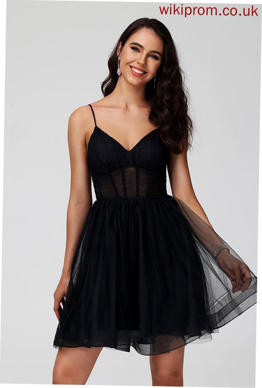 Dress With V-neck A-Line Short/Mini Homecoming Homecoming Dresses Tulle Pleated Parker