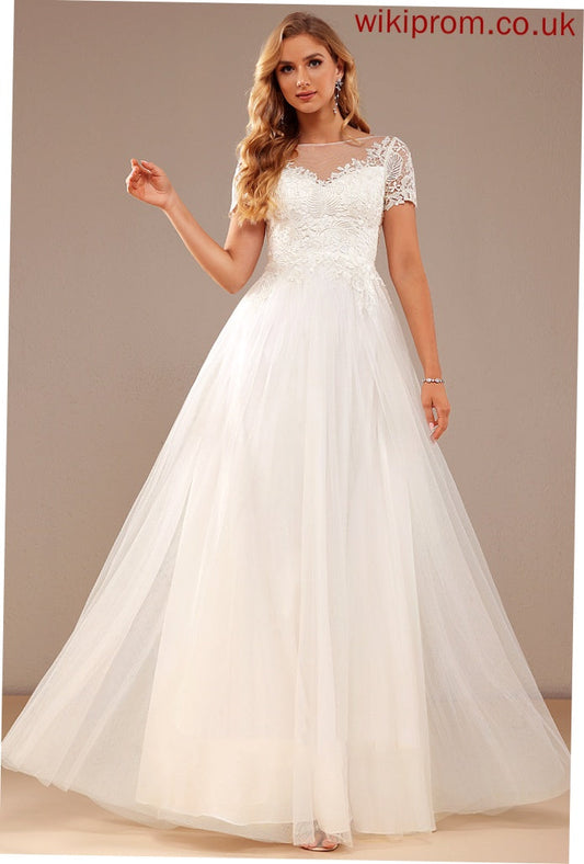 Dress With Jenna Tulle Wedding Dresses A-Line Lace Wedding Floor-Length Scoop Lace Neck