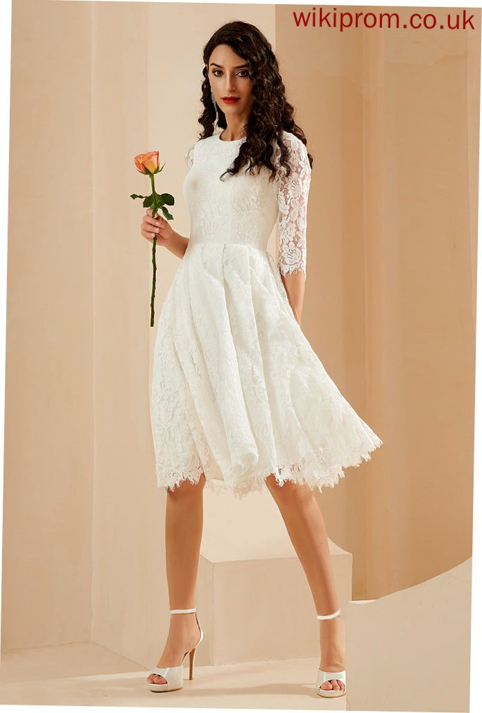 Lace Dress Aniya Knee-Length A-Line Wedding Neck Wedding Dresses Scoop