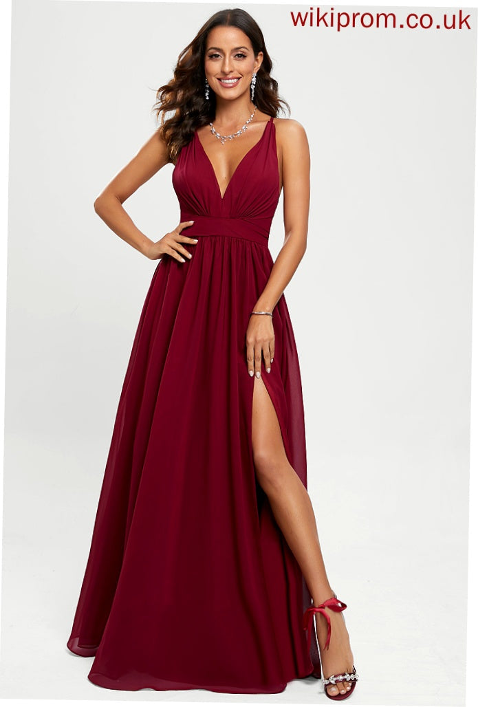 Nola Floor-Length A-Line V-neck Prom Dresses Chiffon