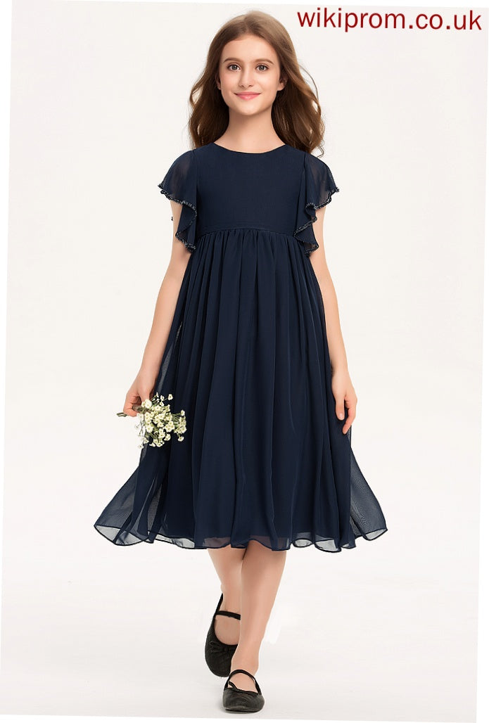 With Junior Bridesmaid Dresses Scoop Knee-Length Mildred Chiffon A-Line Beading Neck