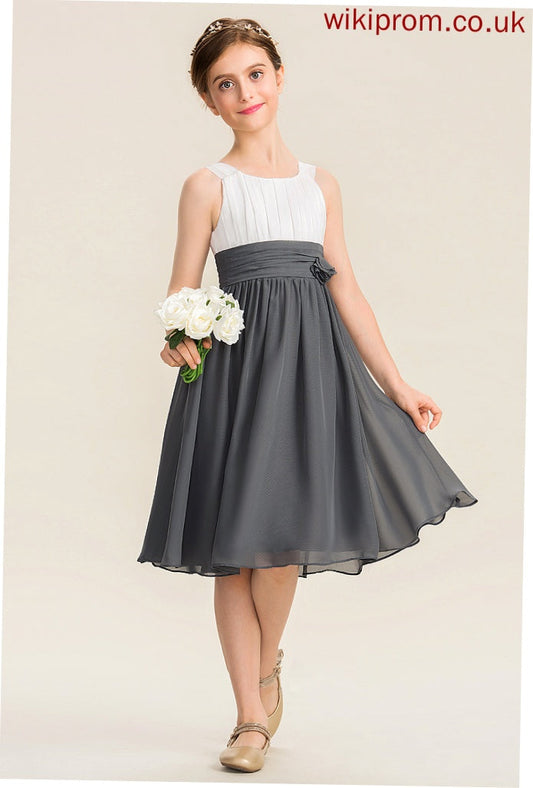 Junior Bridesmaid Dresses Neck Flower(s) Henrietta With Knee-Length Ruffle A-Line Chiffon Scoop