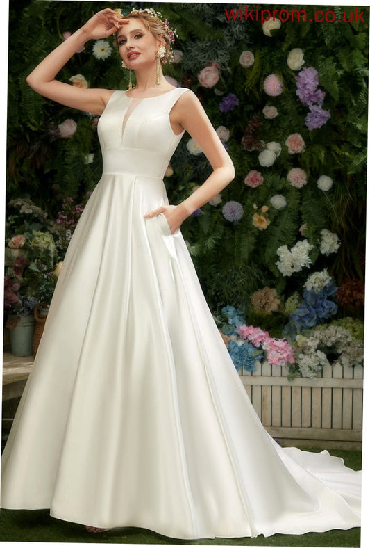 Wedding A-Line Mollie Scoop Dress Neck Wedding Dresses Satin Court Train