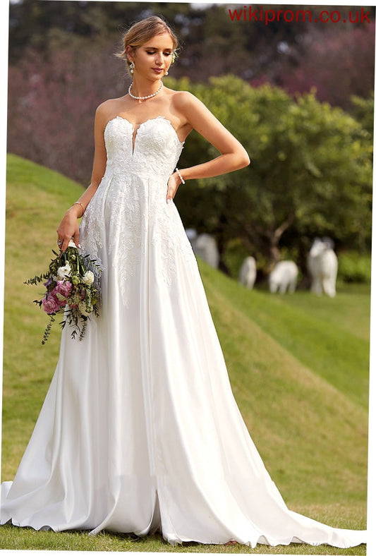 Wedding Ball-Gown/Princess Train Chapel Front With Dress Sweetheart Lace Satin Wedding Dresses Larissa Split