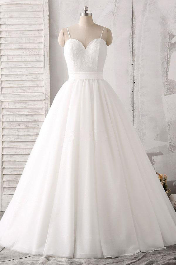 White A Line Floor Length Sweetheart Sleeveless Layers Wedding Dresses