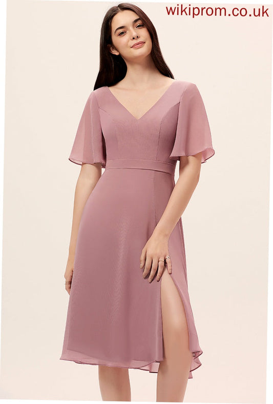 Cocktail Gracie A-Line With Knee-Length Dress Cocktail Dresses Chiffon Front Split V-neck