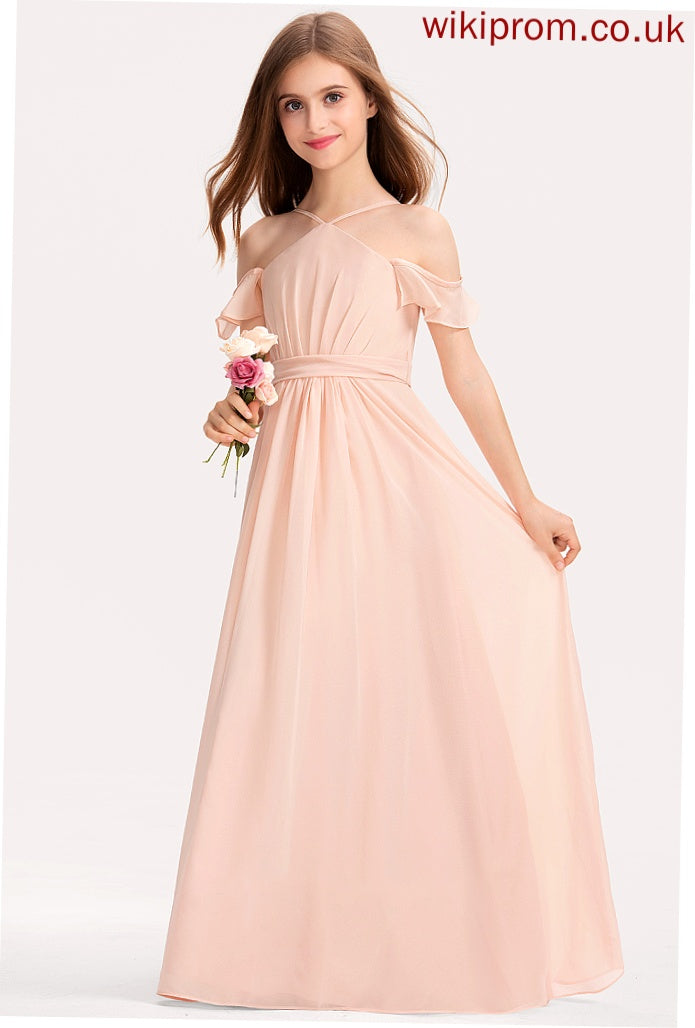 Ruffle Bow(s) V-neck Janiah Chiffon With Floor-Length A-Line Junior Bridesmaid Dresses