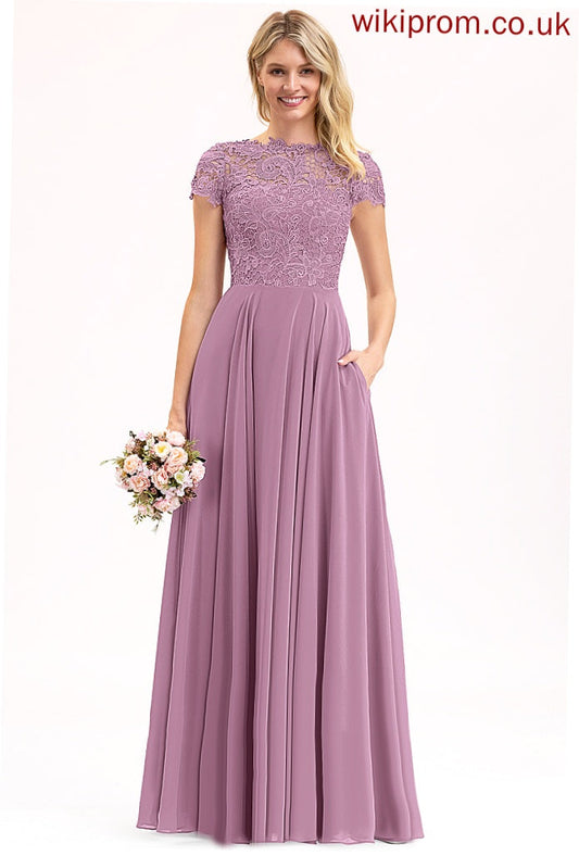 Floor-Length Prom Dresses A-Line Scoop Lace Kathryn Chiffon